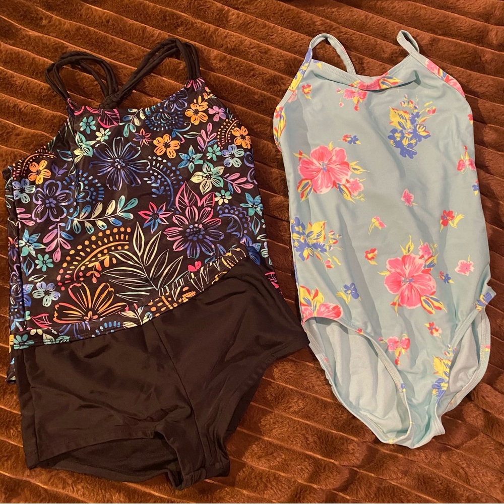 Girls swim bundle Wonder Nation Floral Swimsuit Set - Black and Multicolor